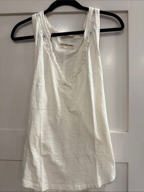 We The Free Ivory Crochet Trim V-Neck Tank
